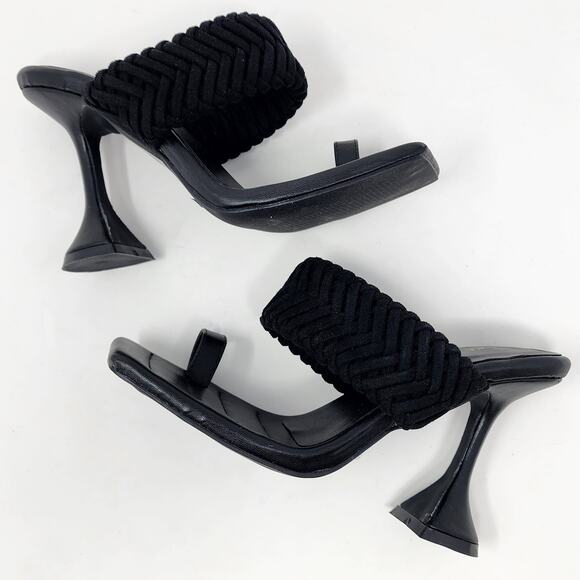 Azalea Wang Heels Women 7 Brady Black Braided Strap Square Heel Toe Post EUC - Picture 8 of 10